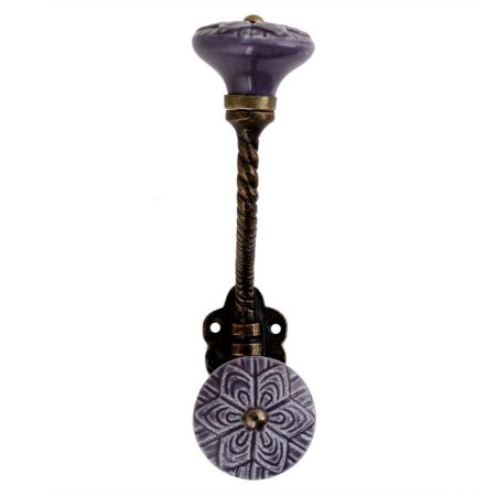 Purple Wheel Flower Ceramic Antique Rope Iron Hook